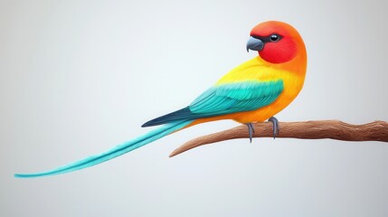 Obraz premium A vibrant tropical bird perched on a branch, showcasing bright orange, yellow, and teal plumage.