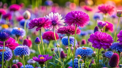 Fototapeta premium A Stunning Close-up Photo of a Field Displaying a Variety of Gorgeous and Vibrant Plants Ideal for Nature Enthusiasts and Designers