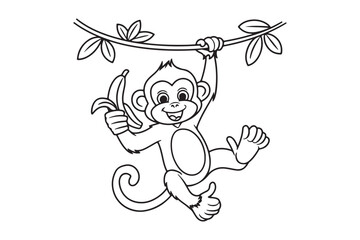 Playful Cartoon Monkey Holding Banana Vector