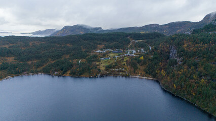 Aerial View of Lake and Forest Landscape