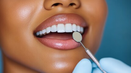 Obraz premium Patient Examined With Dental Tools Close Up