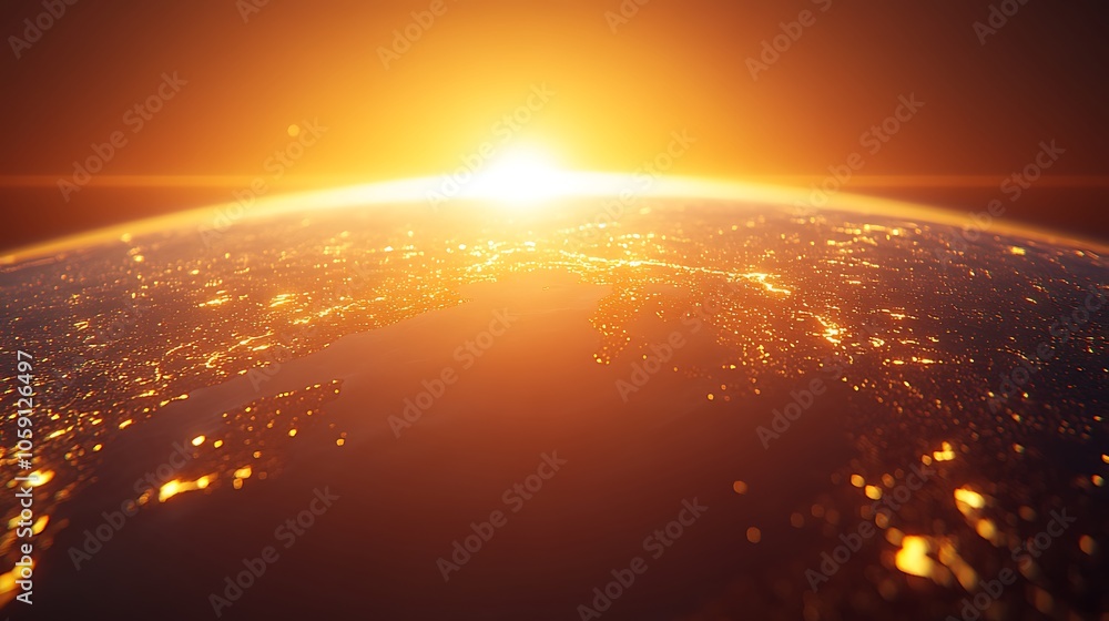 Poster sunrise over earth subtle blur background with space for custom text