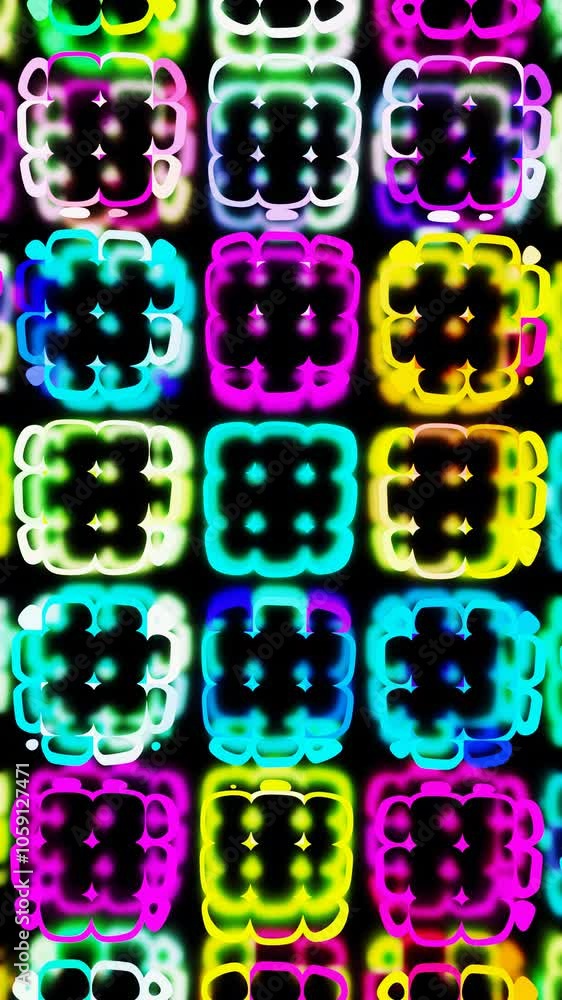 Poster vertical video of neon cubic loops seamless abstract background animation