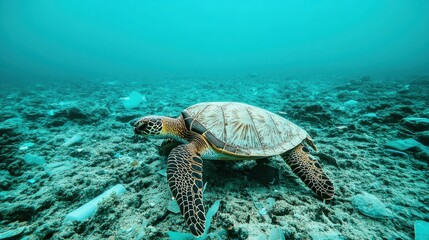 Obraz premium Turtle Navigating Underwater Environment