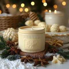 Cozy Candle with Snowflake Design and Holiday Decor