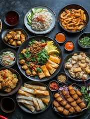 Exquisitely arranged platter with a variety of fresh ingredients and garnishes, showcasing vibrant colors and textures. Ideal for culinary displays and food photography, AI Generated