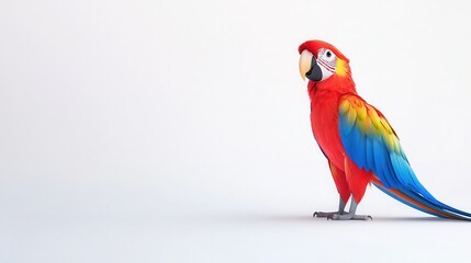 Obraz premium A vibrant scarlet macaw perched elegantly, showcasing stunning red and blue plumage against a minimalist background.