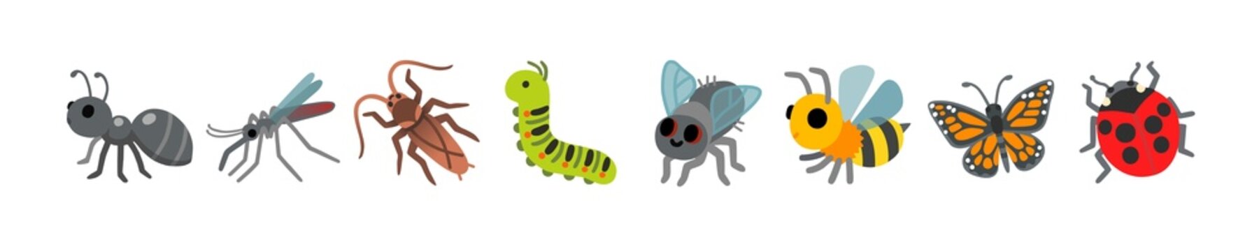 Set of insects isolated on white background 