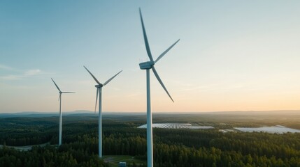 Fototapeta premium Renewable Energy Landscape with Wind Turbines and Solar Panels