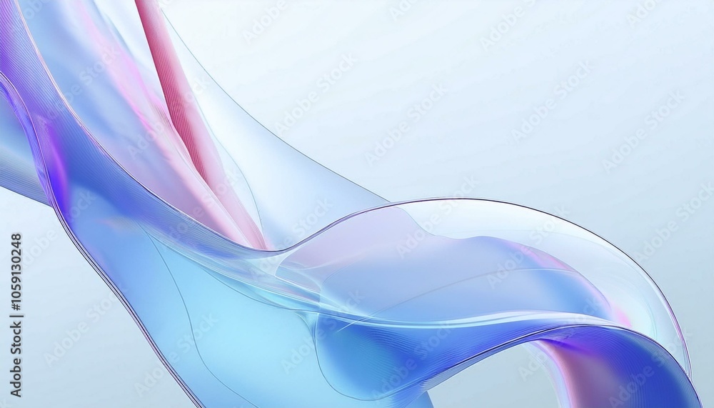 Poster flowing gradient transparent multilayer glass background, 3d rendering.