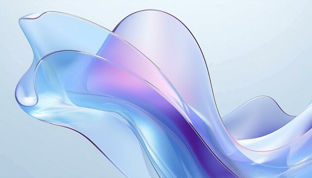 Flowing gradient transparent multilayer glass background, 3d rendering.