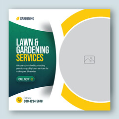 Lawn or gardening service social media post and web banner template	
