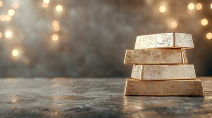 Stacked gold bullion bars against a dark, textured background, luxury financial concept, gold investment