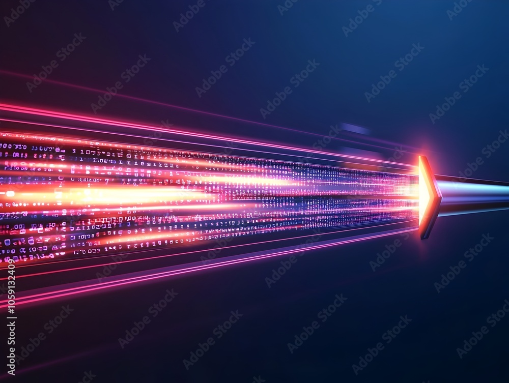 Poster glowing data stream filling up a sleek progress bar in a high tech environment