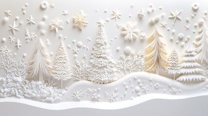 Intricate paper bas-relief of Christmas elements, including stars and trees, showcasing the holiday season with a textured and artistic touch. 