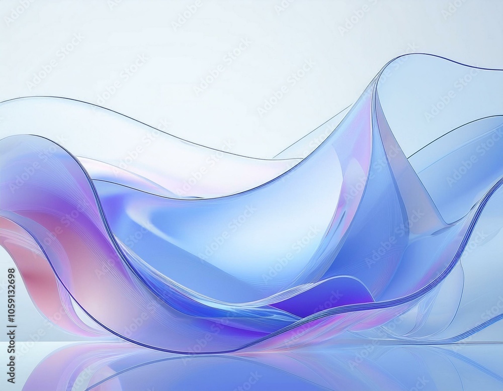 Fototapete flowing gradient transparent multilayer glass background, 3d rendering.