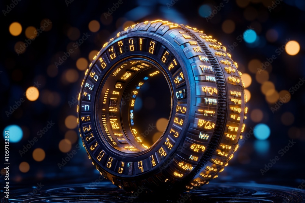 Aufkleber Cyberpunk-style bond display with neon-lit interest rates and maturity data, capturing the structured and secure nature of debt investments in a futuristic world, symbolizing intensity and security