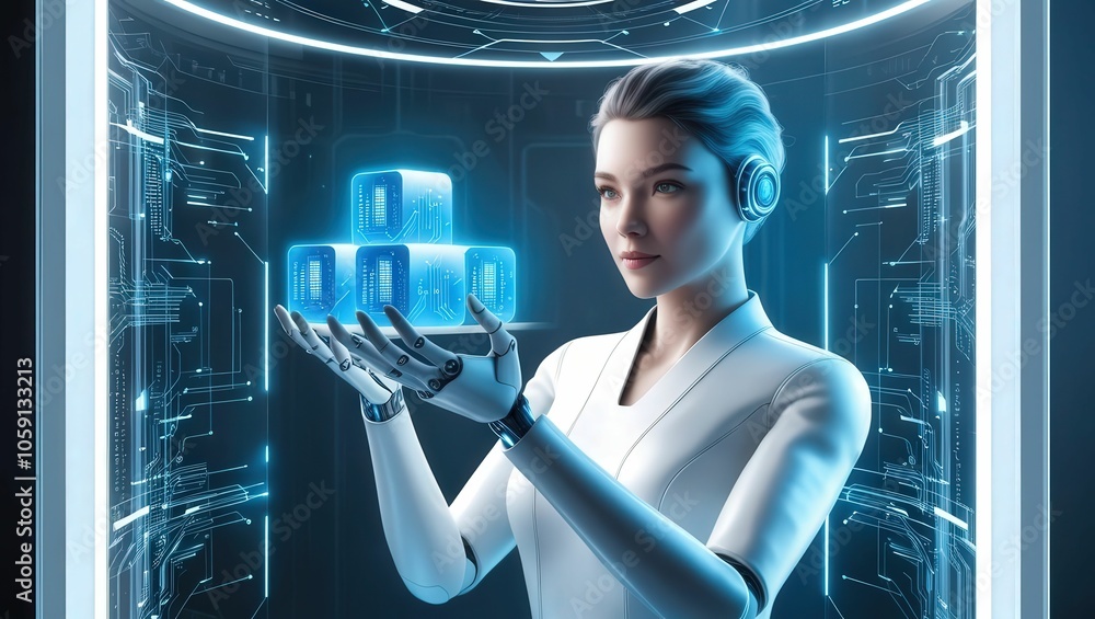 Aufkleber 3d exploring the intersection of ai and human interaction a futuristic vision of technology empoweri