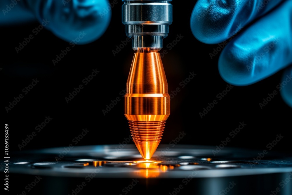 Poster detailed image of a bullet with gloved hands handling it in a forensic lab, capturing the meticulous