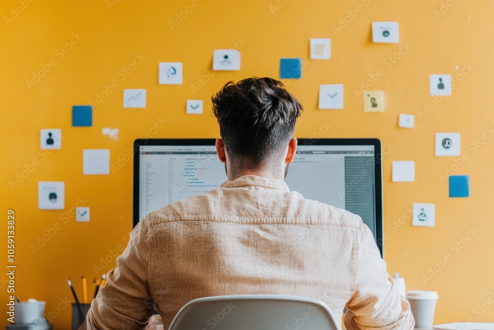 Poster digital marketer analyzing data at a desk