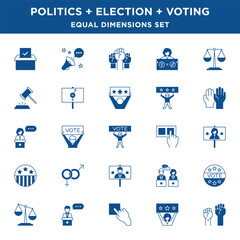 Political Election and Voting Icons Set with equal size dimensions and line widths in Vector Format