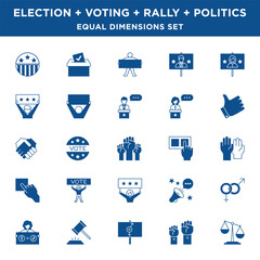 Solid Line Political Election and Voting Icons Set with equal size dimensions and line widths in Vector Format