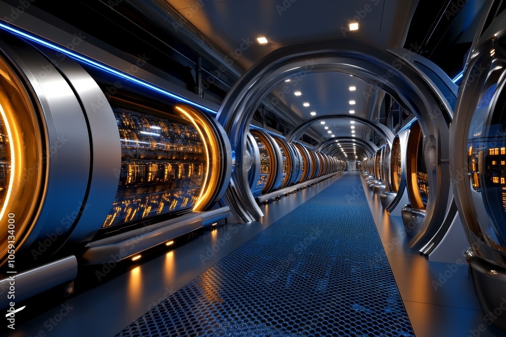 Poster Digital 3D scene of a data warehouse with layered dashboards and organized columns, capturing the depth and structure of organized data storage, symbolizing clarity and scale