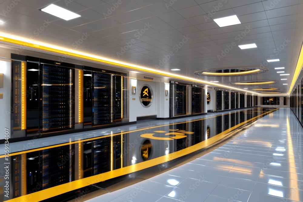 Poster Digital 3D scene of a data warehouse with layered dashboards and organized columns, capturing the depth and structure of organized data storage, symbolizing clarity and scale