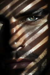 Beautiful young man portrait in shadow near window