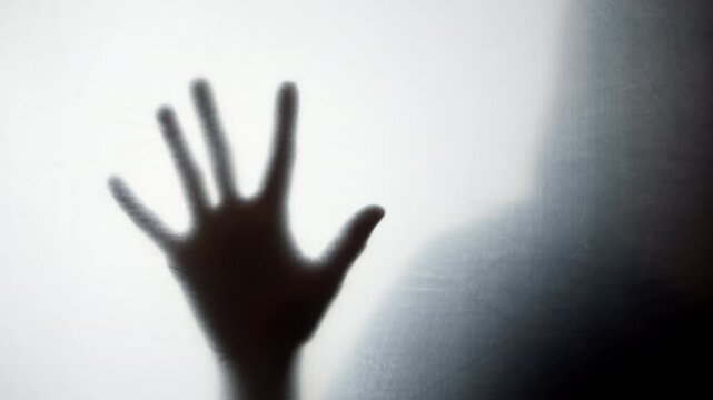 Silhouette of a blurred woman. Hand as a sign of asking for help. Concept of domestic violence or depression and loneliness. Mental health.