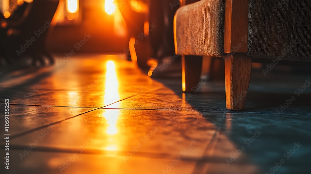 Poster sunset light shining on tiled floor abstract gradient background with copy space