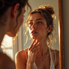 Woman gazing contemplatively in warm golden light