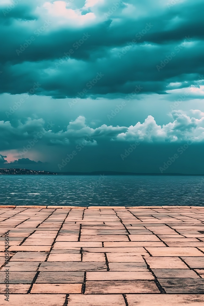Poster Sea View with Cloudy Sky Abstract Gradient Background with Copy Space