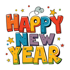 happy new year typography on white background