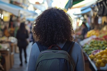 Exploring a vibrant local market with fresh produce and colorful fruits in a bustling open-air setting