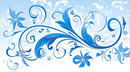 Blue Floral Swirls Design Blank Background with Copy Space for Design Projects