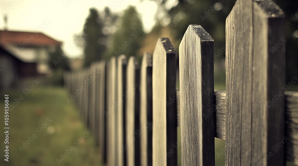 Poster wooden fence in a garden subtle blur background with space for custom text