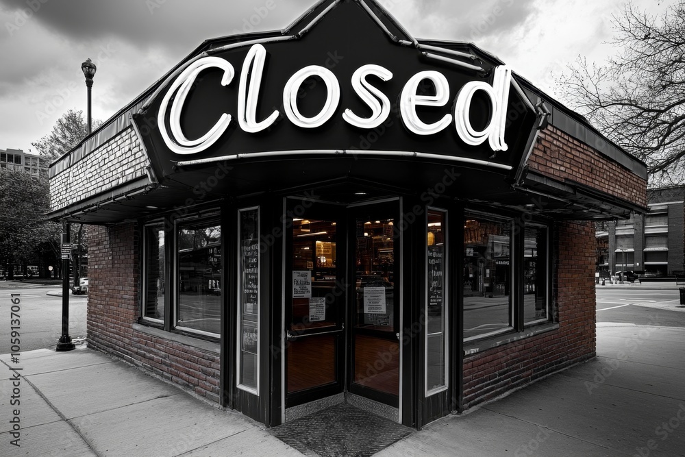 Poster minimalist line art of an empty storefront with a 