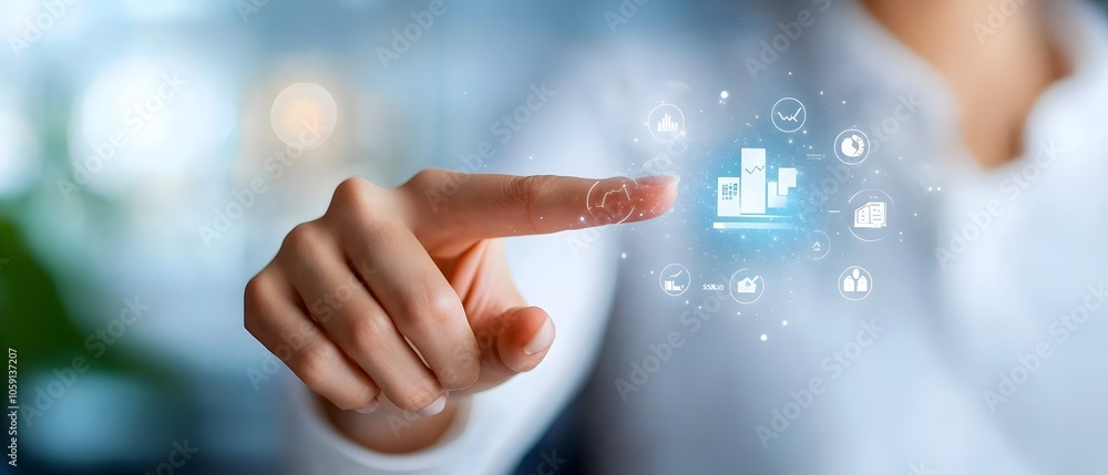 Aufkleber close up view of a person s fingertip touching and interacting with a holographic digital interface 