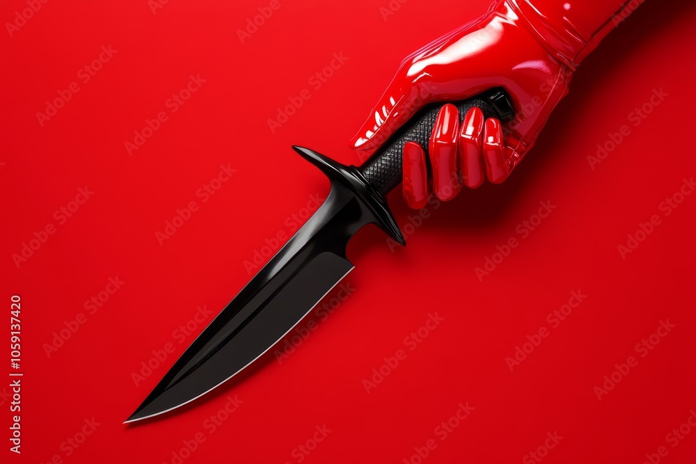Aufkleber Outline of a dagger and a gloved hand, symbolizing the sleek and precise tools of an assassinâ€™s trade in a clean, minimal style, symbolizing danger and clarity