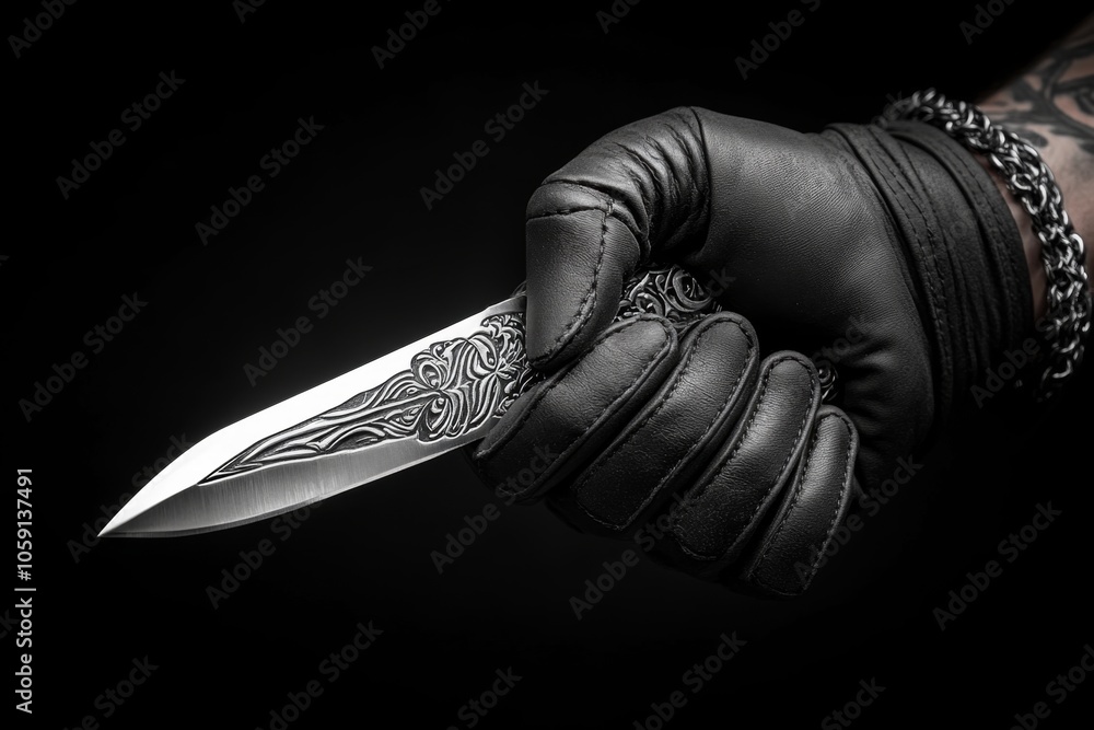 Aufkleber outline of a dagger and a gloved hand, symbolizing the sleek and precise tools of an assassinâ€™s tr