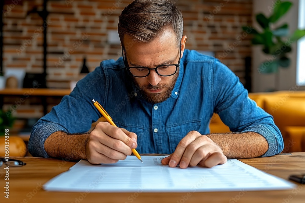 Poster Person in a clean, organized workspace, analyzing spreadsheets and data with a focused expression, capturing the careful and precise work behind data quality, symbolizing diligence and clarity