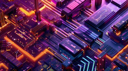 The futuristic neon circuit board symbolizes innovation, creativity, and digital aesthetics, showcasing advanced technology with a modern design style, creating a technological vibe