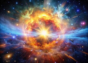 Fototapeta premium Cosmic Explosion in Space - Vivid Light and Color Showcase, Celestial Events, Astronomical Phenomena, Deep Space, Bright Colors, Interstellar Art, Cosmic Wonders, and Stellar Dynamics