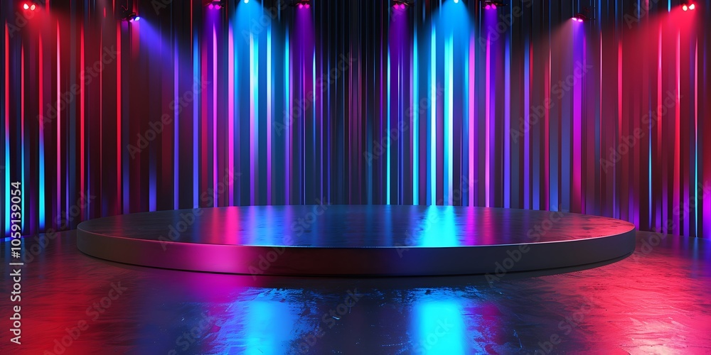 Poster Neon Stage Lights for Product Display Blank Background with Copy Space for Design Projects