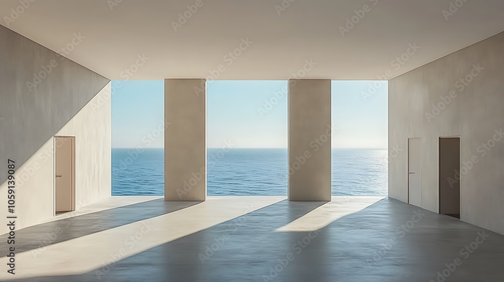 Poster minimalist architecture with ocean view abstract gradient background with copy space