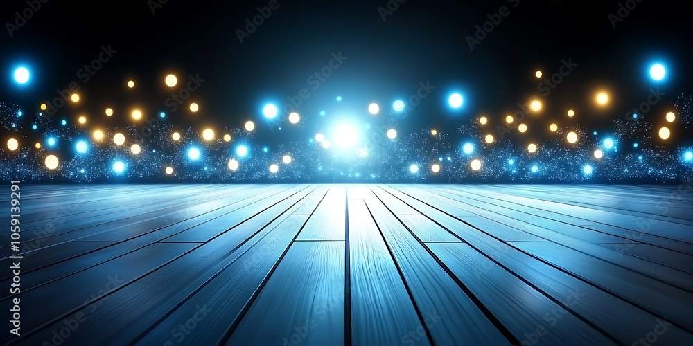 Poster stage lights and wooden floor background plain textured background for web design and copy