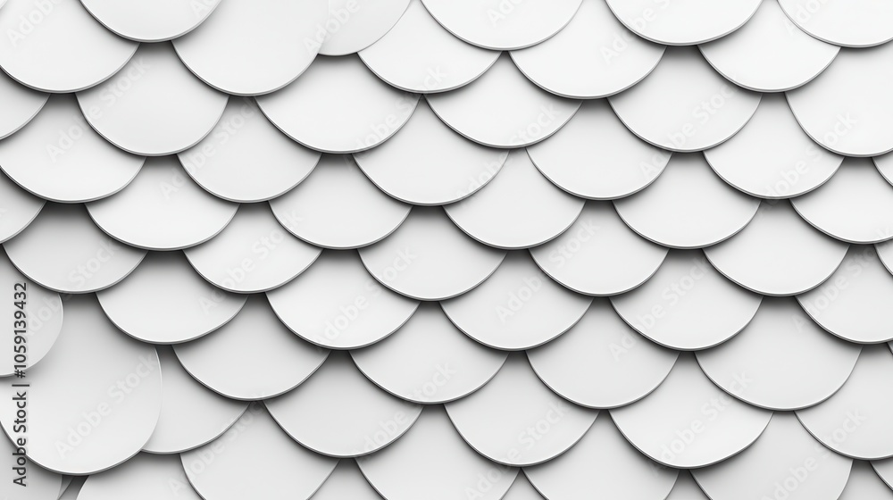 Poster A close-up of overlapping circular tiles in a glossy white finish, creating a modern and textured surface.