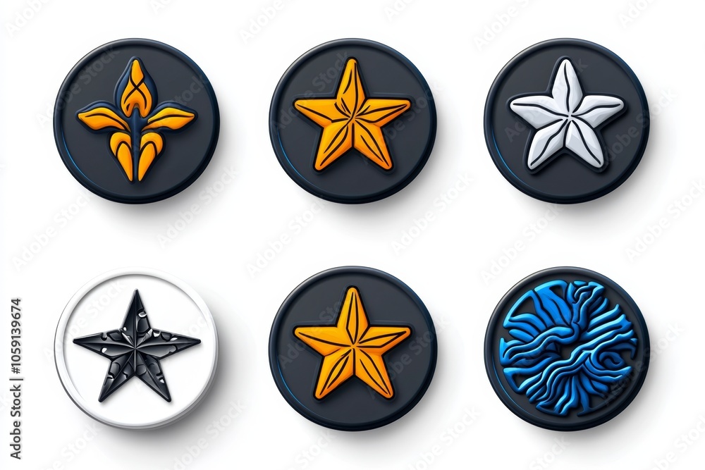 Poster simple badge icon with a star and clean lines, capturing the straightforward recognition and identit