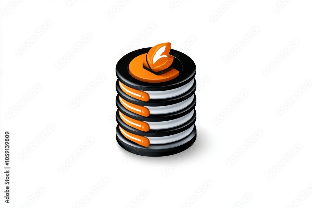Poster Simple icon of a storage database with layered sections, capturing the organized and scalable nature of data warehousing in a minimalist design, symbolizing clarity and capacity